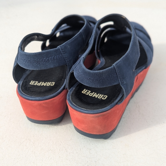 Camper | Laika Red Blue Nubuck Leather Platform Sandals Size EU 38 | US 7.5 - Picture 6 of 15